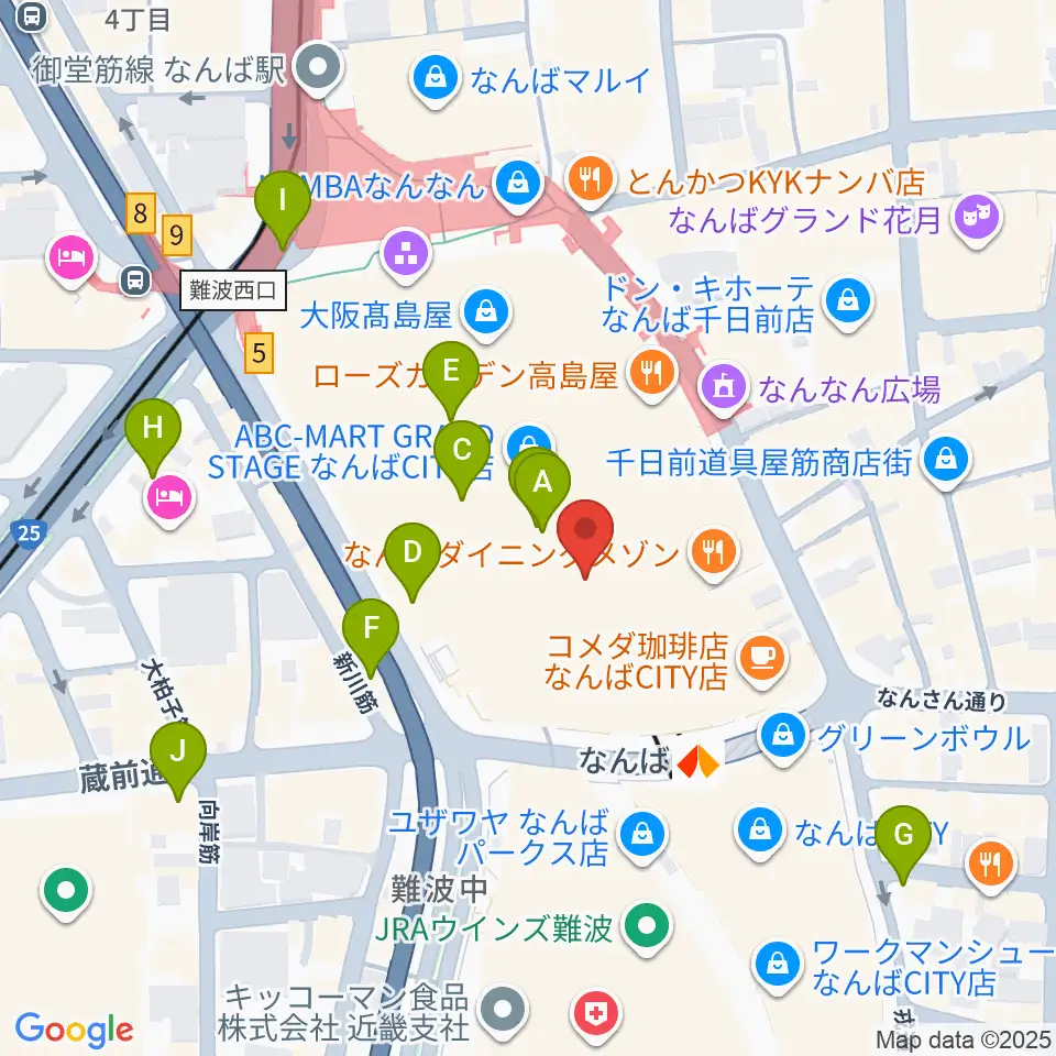 山野楽器ロックイン難波周辺のコンビニエンスストア一覧地図