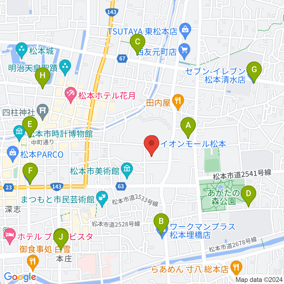 島村楽器 イオンモール松本店周辺のコンビニエンスストア一覧地図