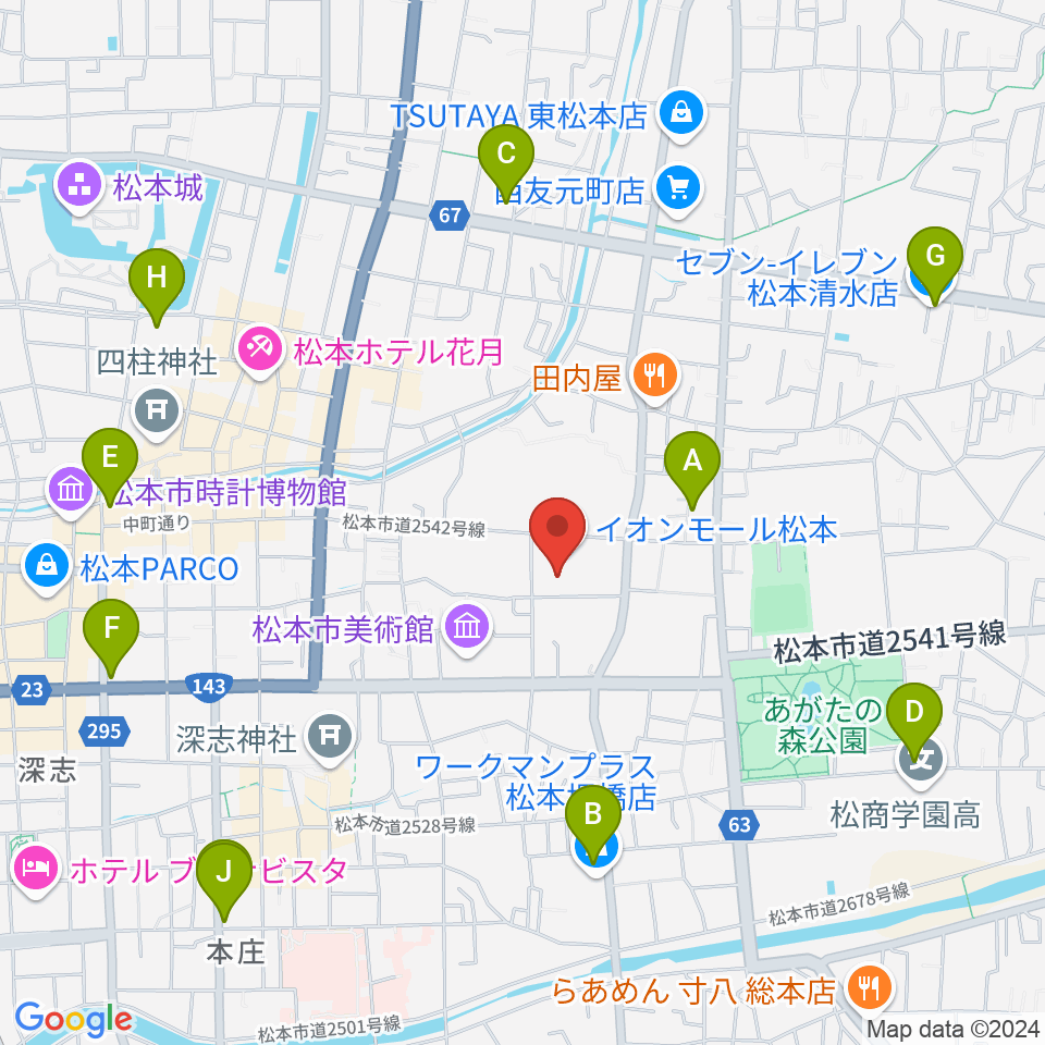 島村楽器 イオンモール松本店周辺のコンビニエンスストア一覧地図