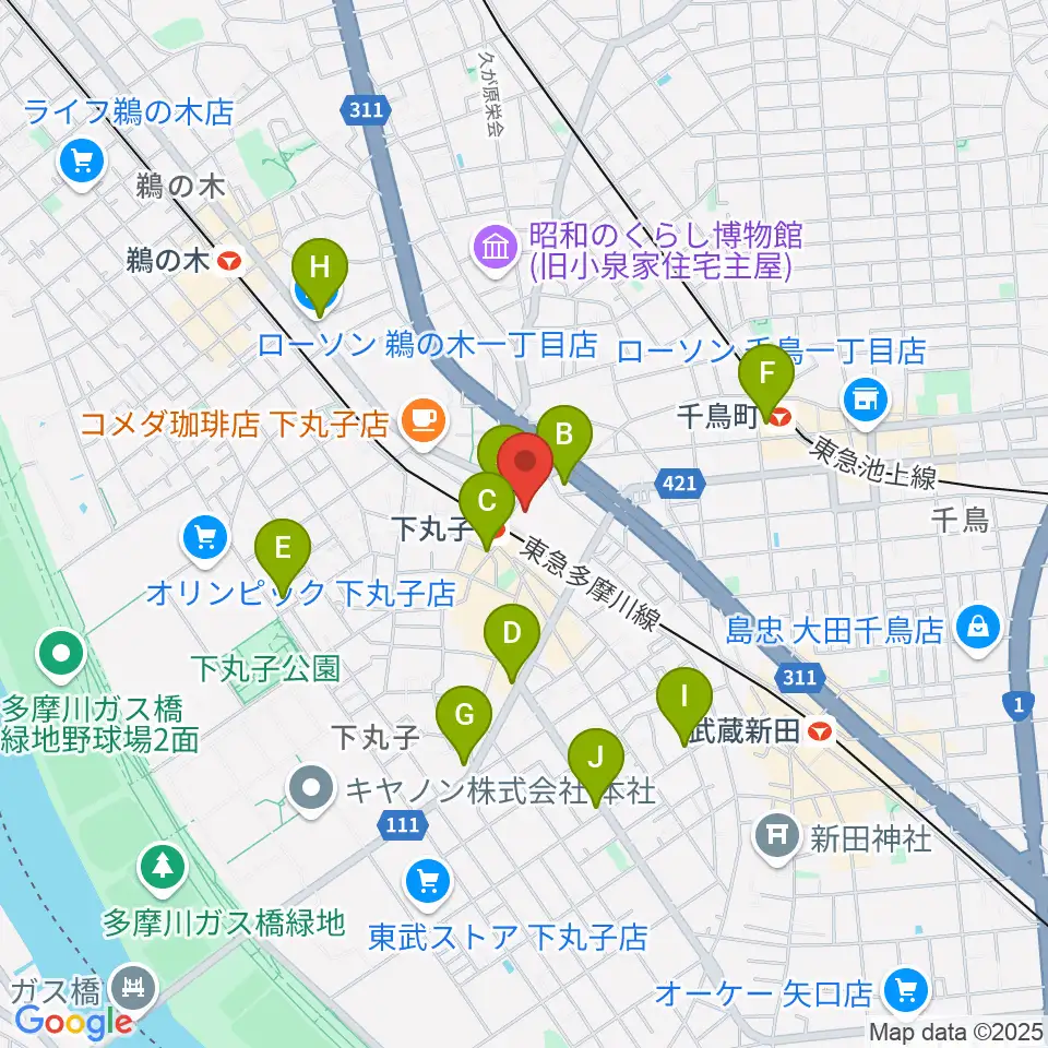 大田区民プラザ周辺のコンビニエンスストア一覧地図