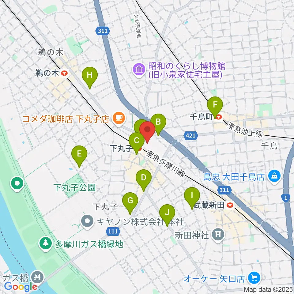 大田区民プラザ周辺のコンビニエンスストア一覧地図