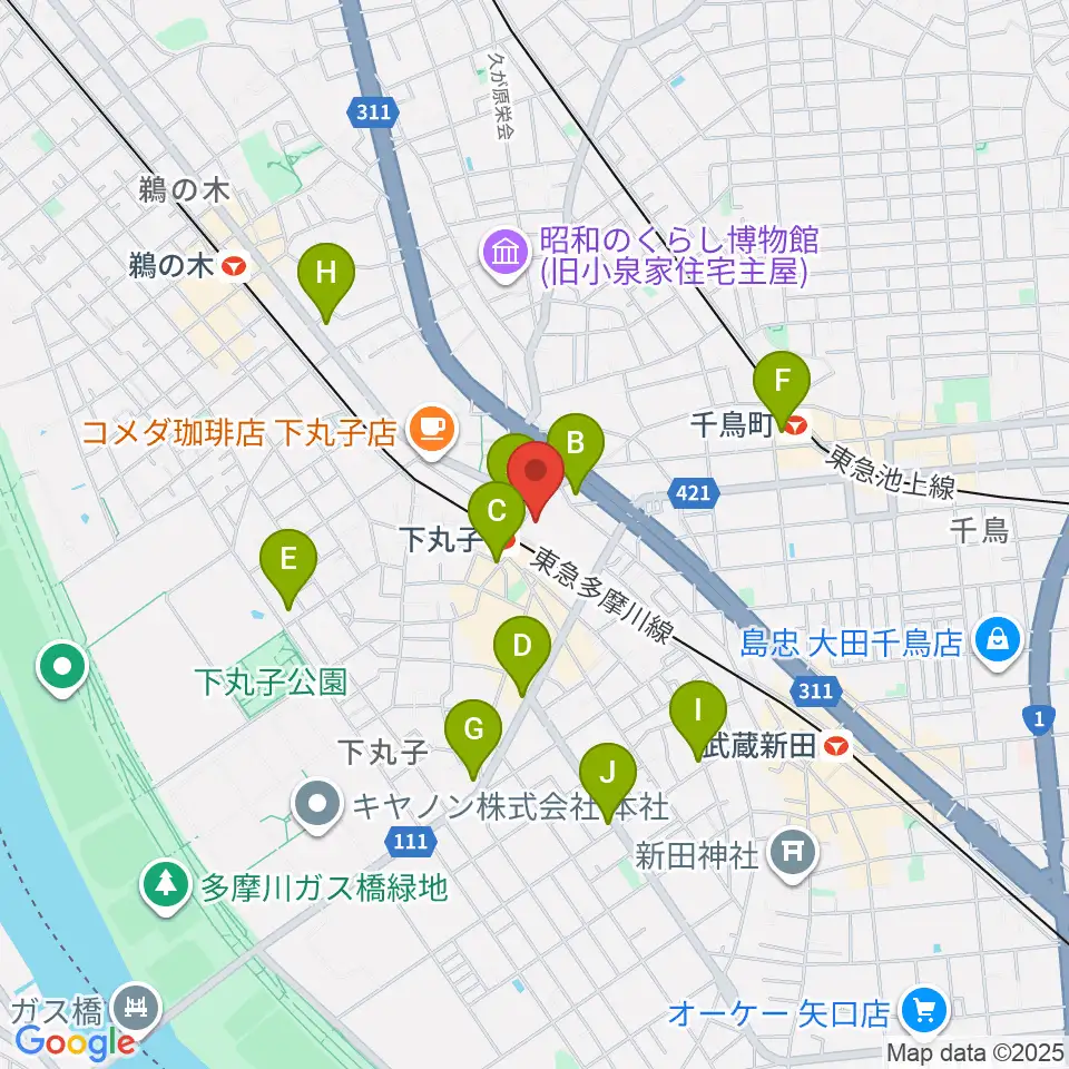 大田区民プラザ周辺のコンビニエンスストア一覧地図