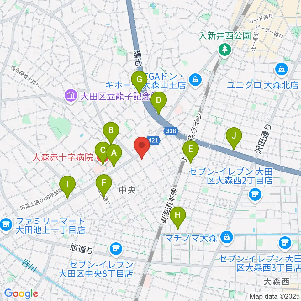 大田文化の森ホール周辺のコンビニエンスストア一覧地図