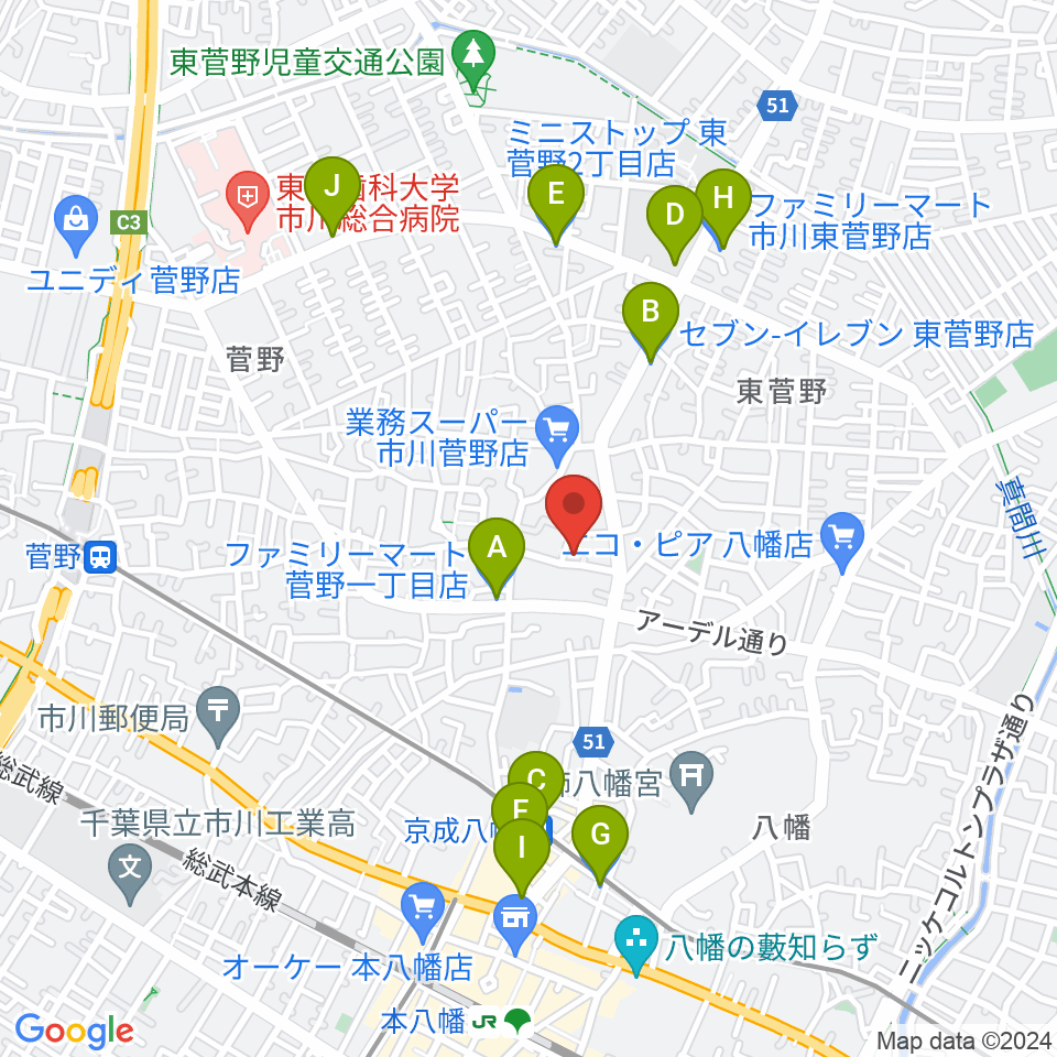 ハーティスト・ミュージック周辺のコンビニエンスストア一覧地図