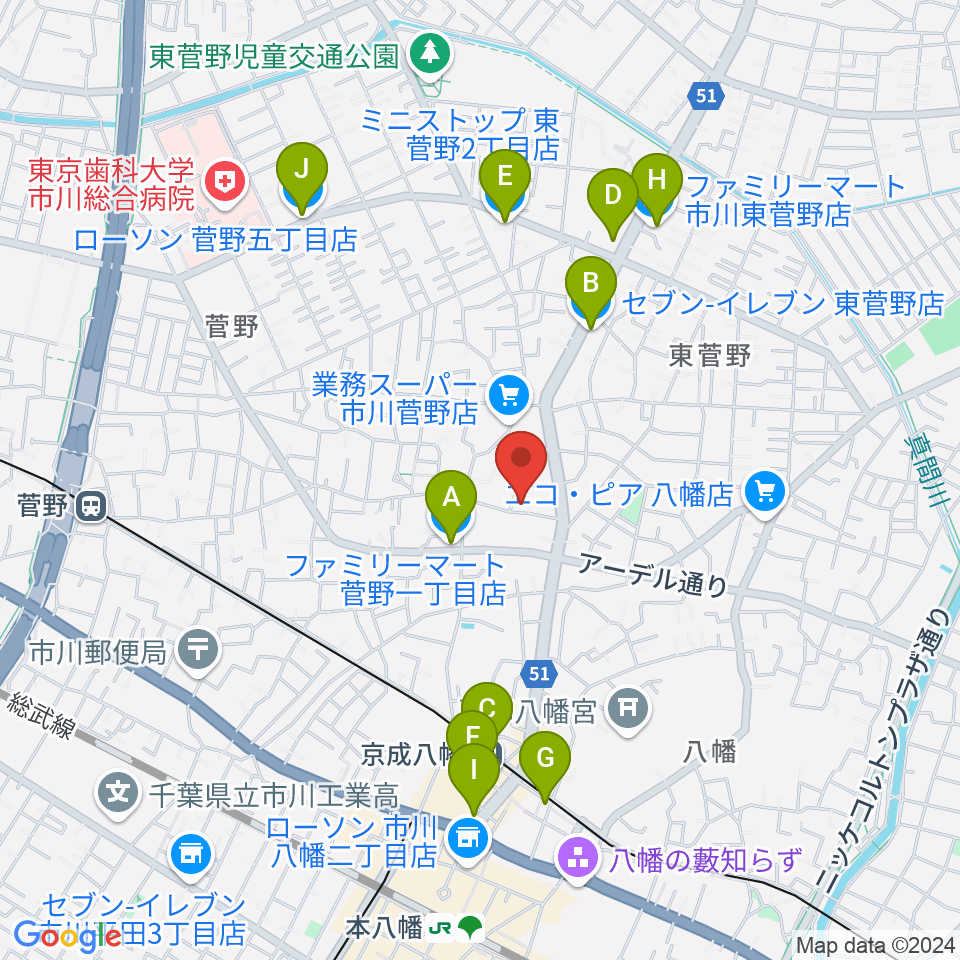 ハーティスト・ミュージック周辺のコンビニエンスストア一覧地図