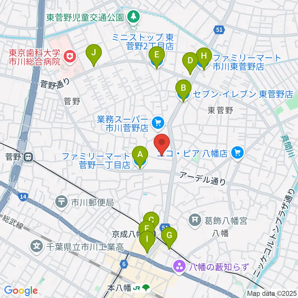 ハーティスト・ミュージック周辺のコンビニエンスストア一覧地図