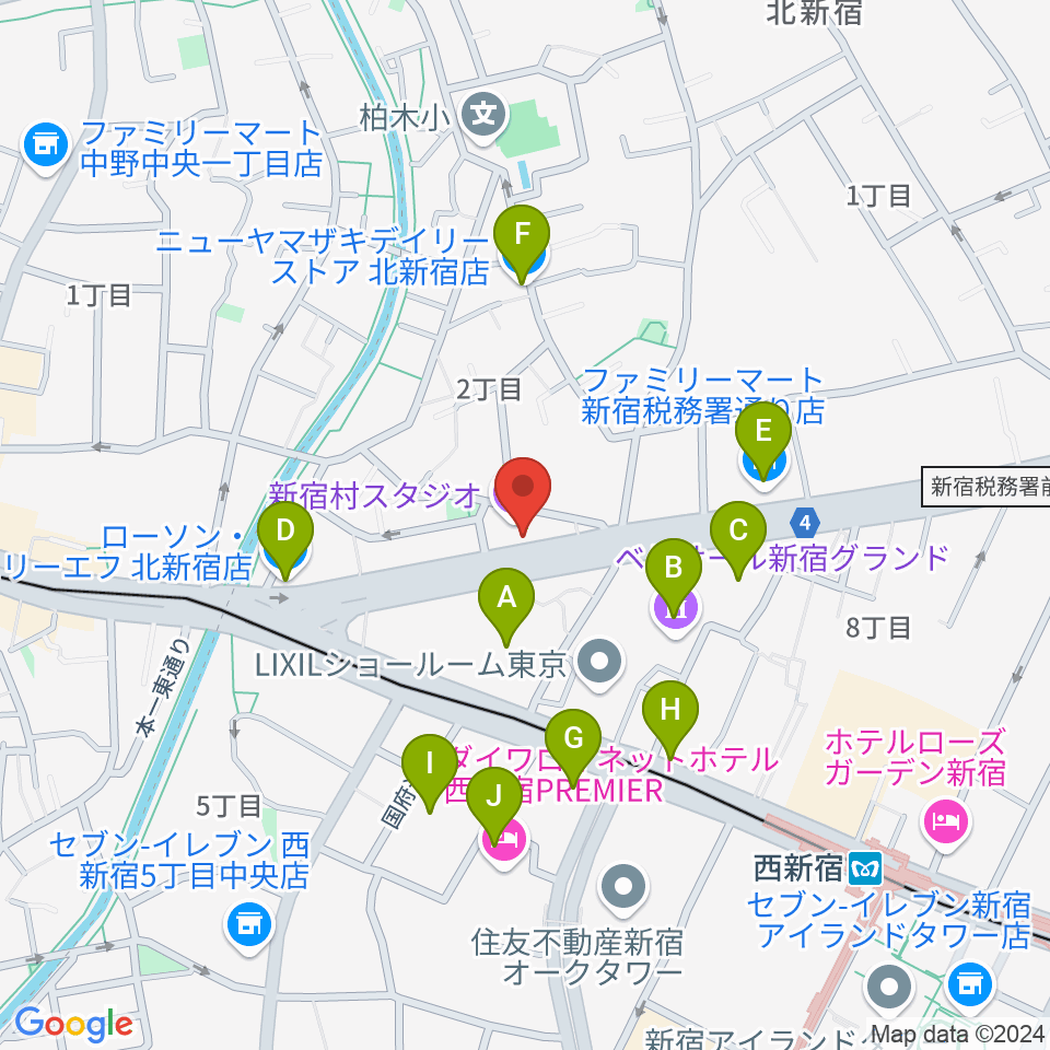 新宿村スタジオ周辺のコンビニエンスストア一覧地図