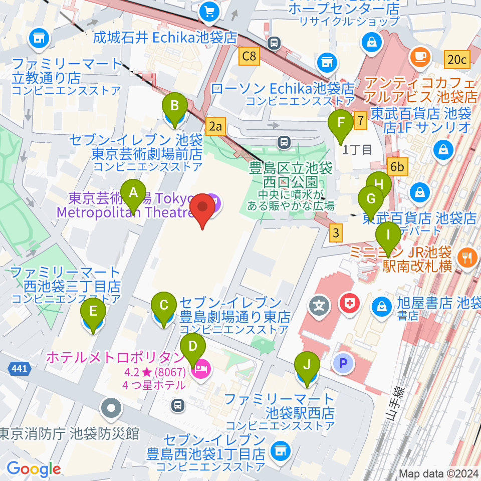 東京芸術劇場周辺のコンビニエンスストア一覧地図