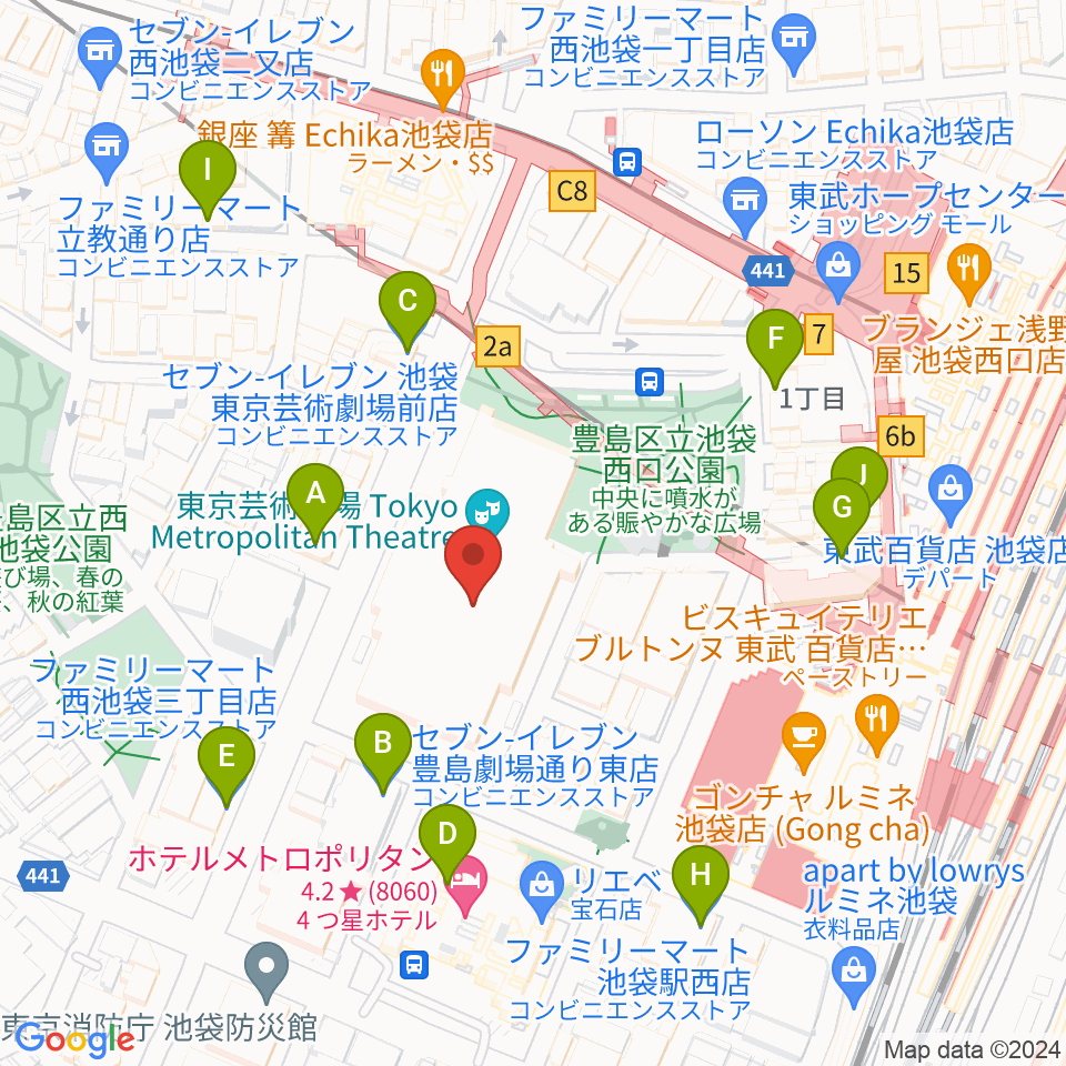 東京芸術劇場リハーサルルーム周辺のコンビニエンスストア一覧地図