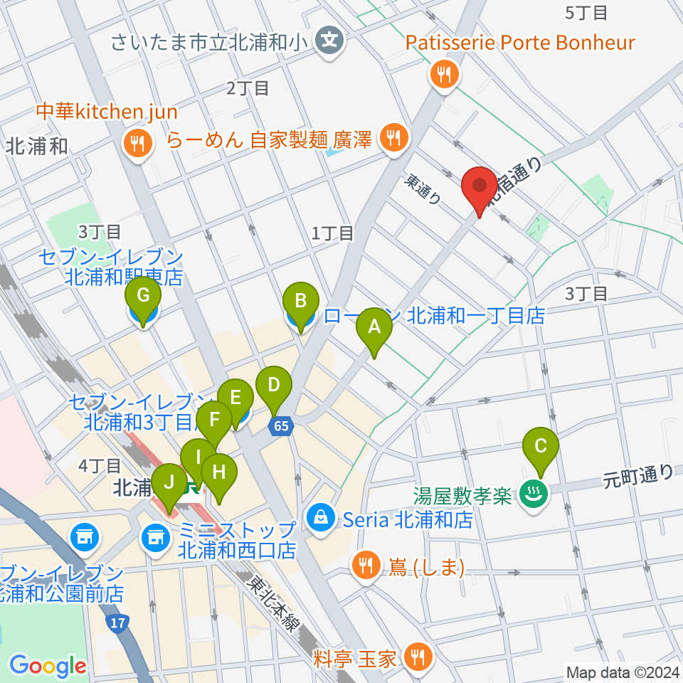 アオバ楽器 浦和音楽院周辺のコンビニエンスストア一覧地図