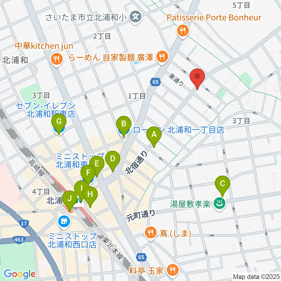 アオバ楽器 浦和音楽院周辺のコンビニエンスストア一覧地図