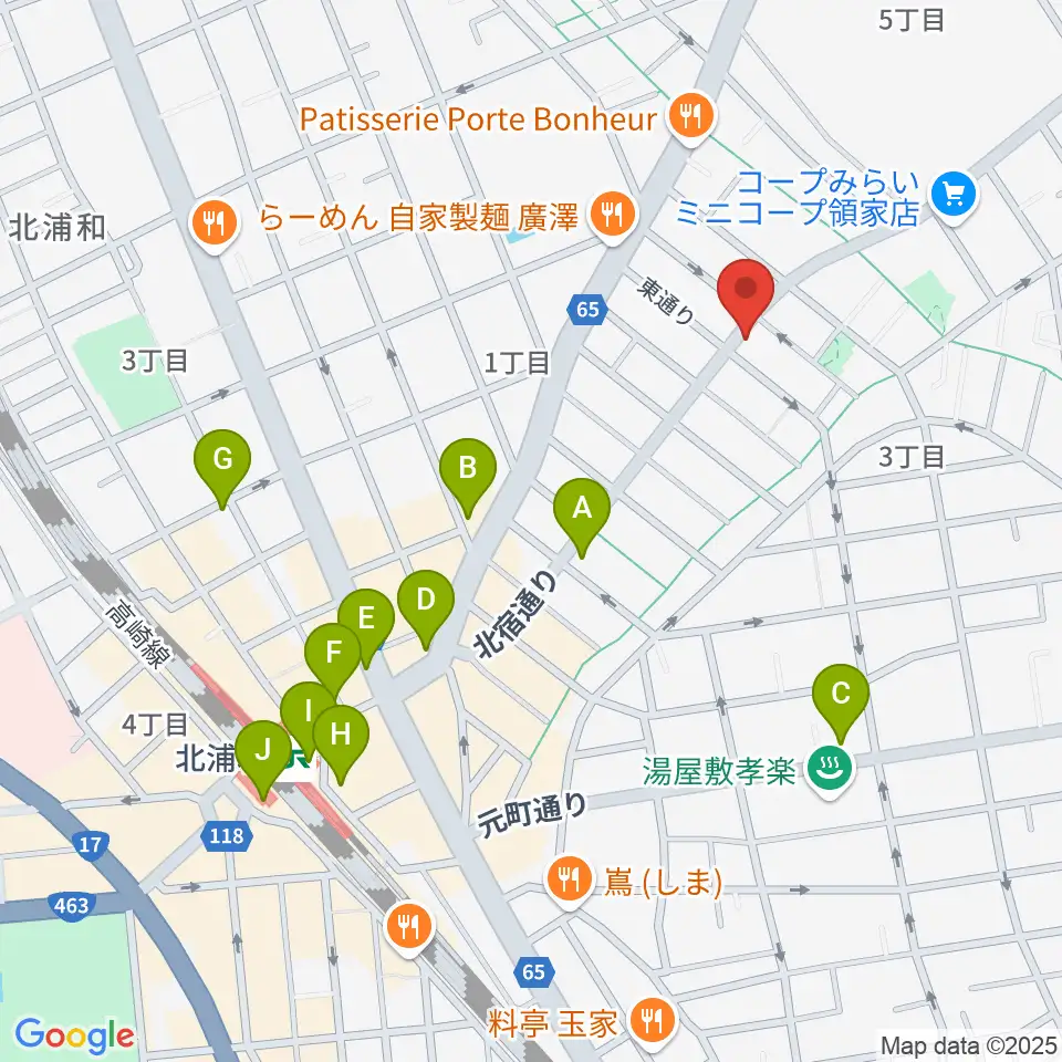 アオバ楽器 浦和音楽院周辺のコンビニエンスストア一覧地図