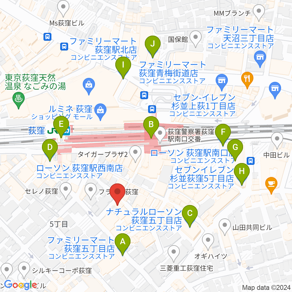 荻窪クレモニア周辺のコンビニエンスストア一覧地図