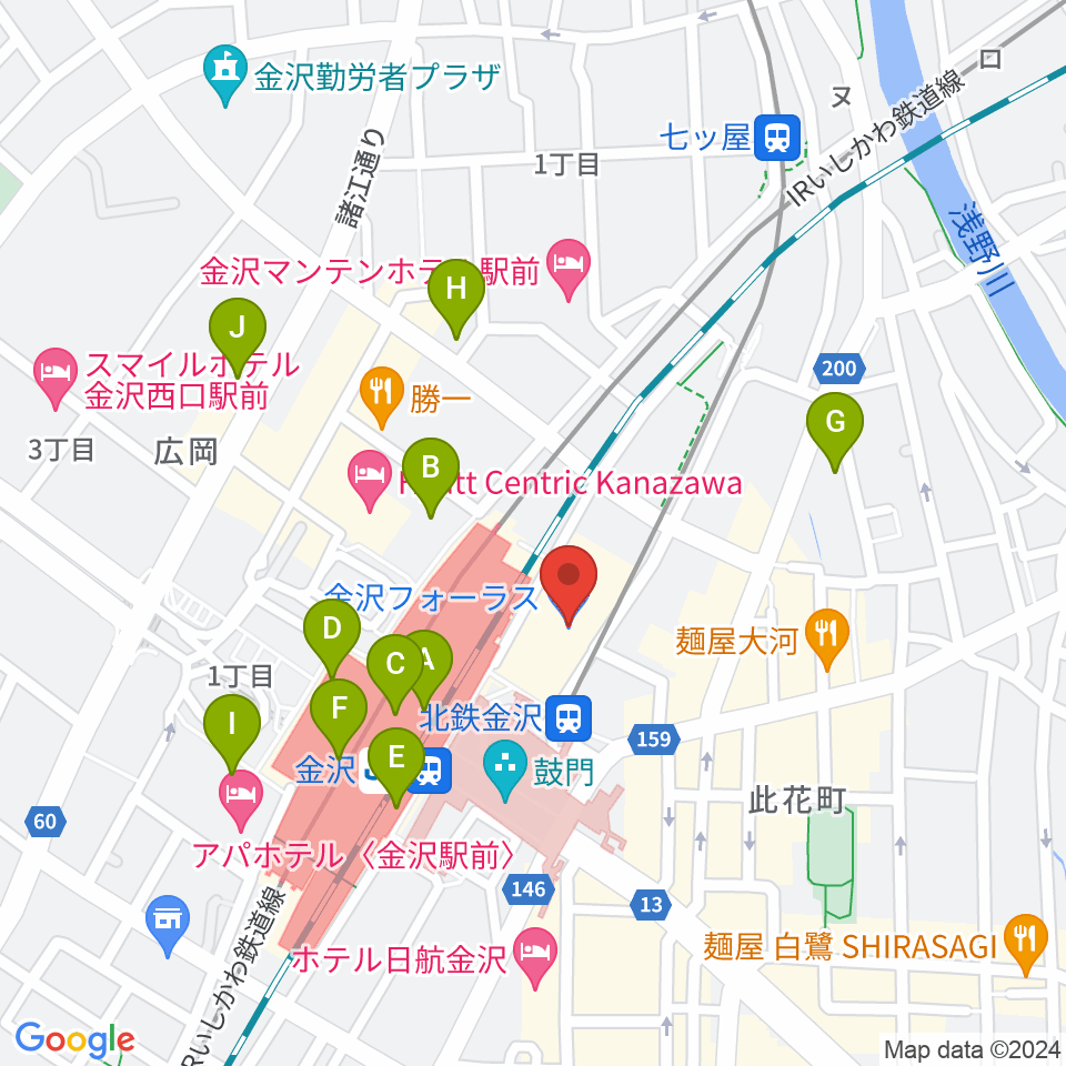島村楽器 金沢フォーラス店周辺のコンビニエンスストア一覧地図