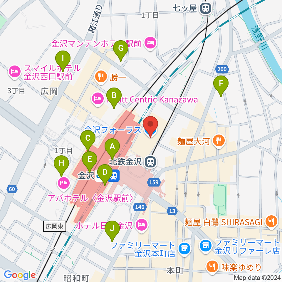 島村楽器 金沢フォーラス店周辺のコンビニエンスストア一覧地図