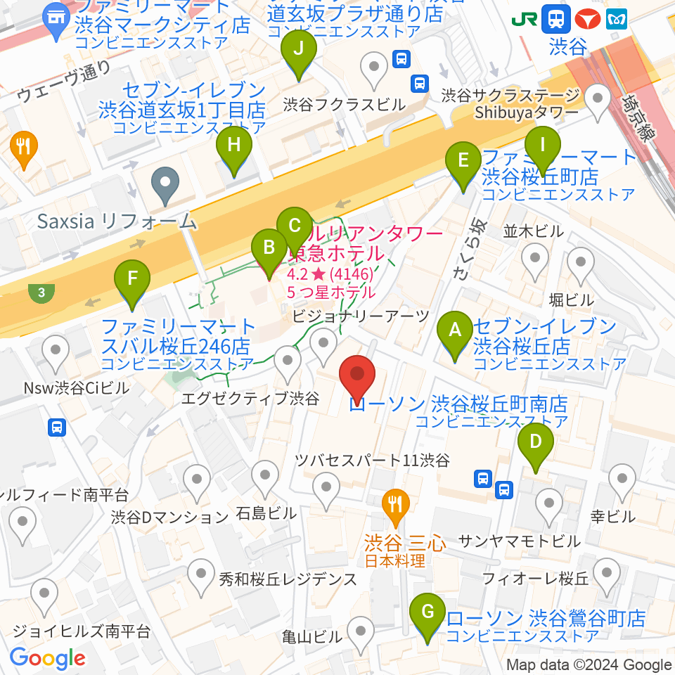 渋谷区文化総合センター大和田周辺のコンビニエンスストア一覧地図