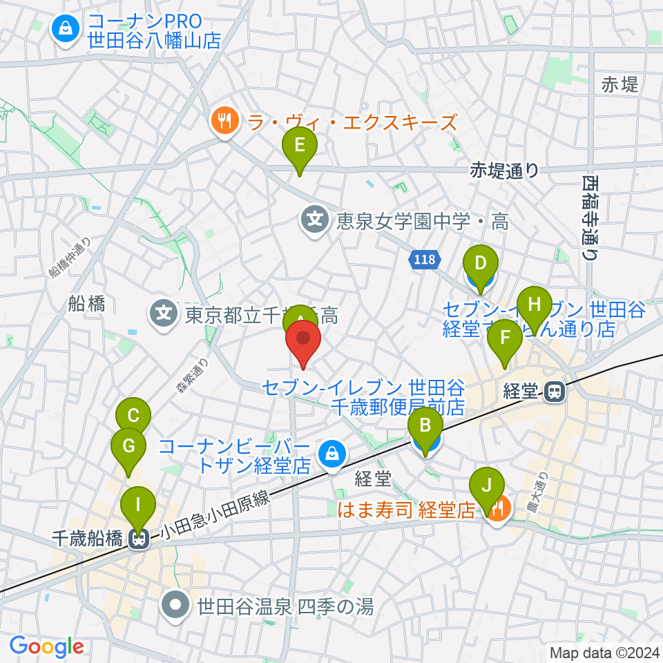 カルラホール周辺のコンビニエンスストア一覧地図