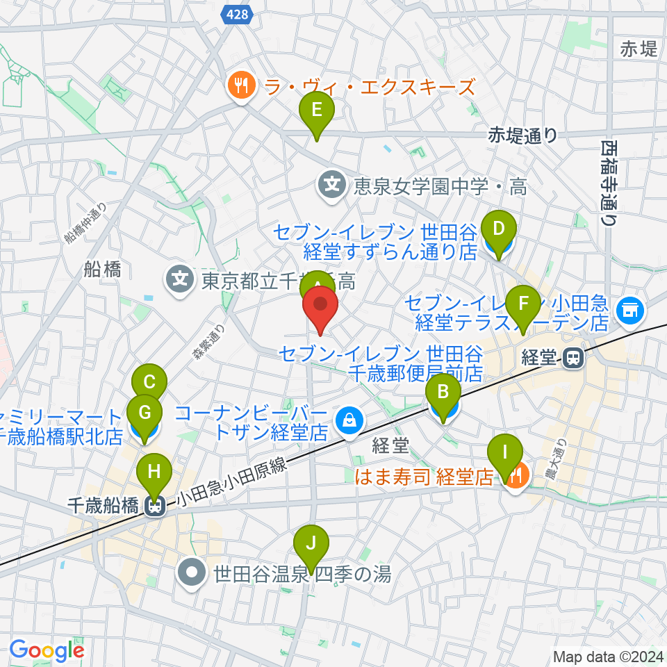 カルラホール周辺のコンビニエンスストア一覧地図