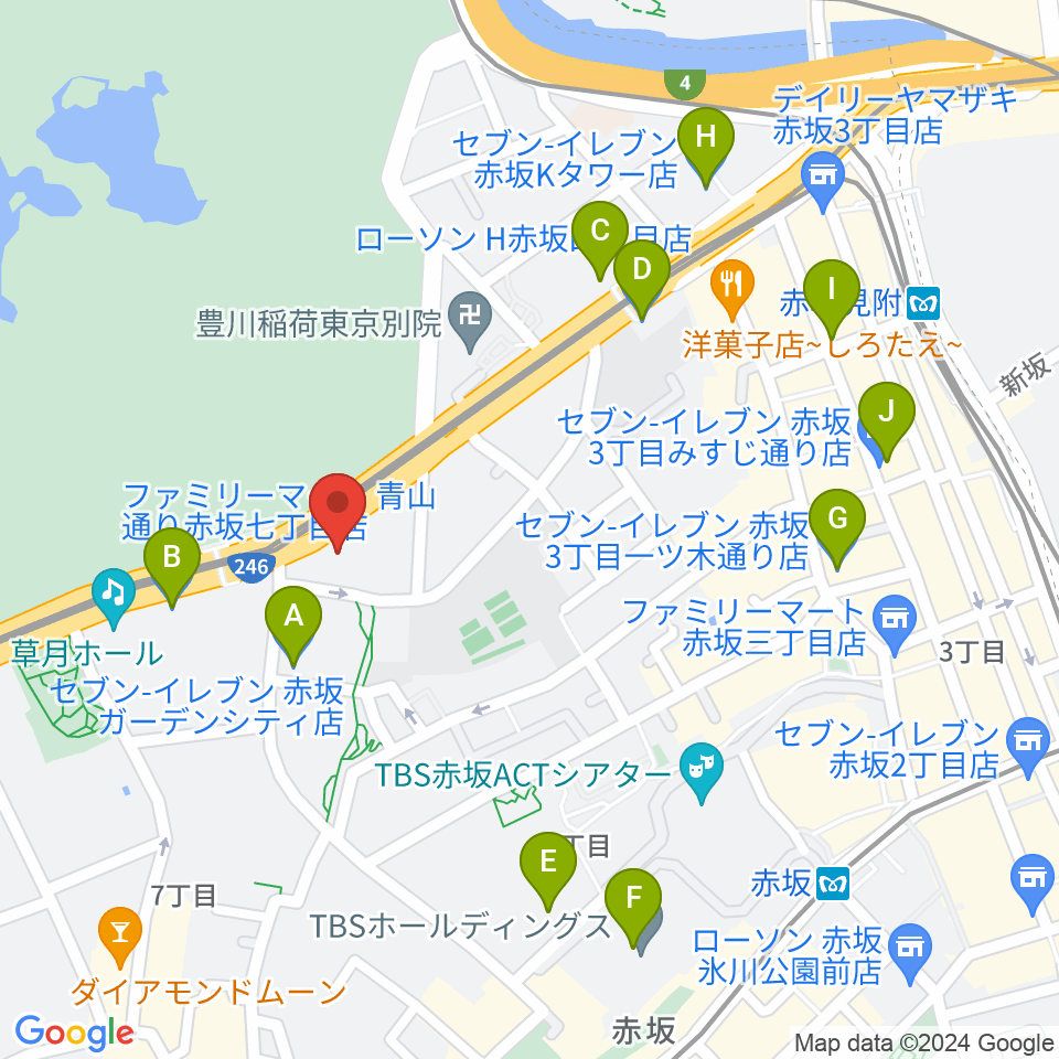 赤坂区民センター周辺のコンビニエンスストア一覧地図