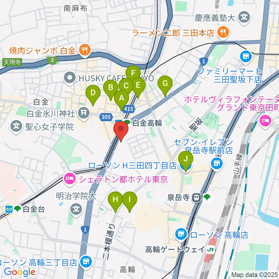 高輪区民センター周辺のコンビニエンスストア一覧地図