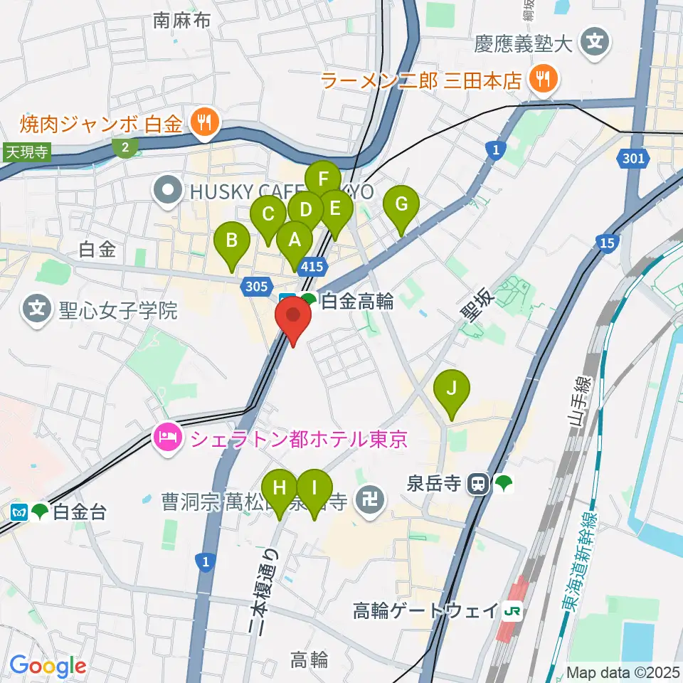 高輪区民センター周辺のコンビニエンスストア一覧地図