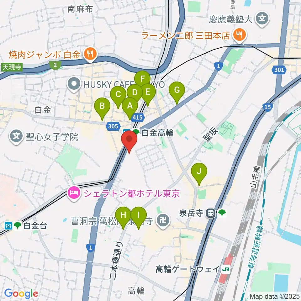 高輪区民センター周辺のコンビニエンスストア一覧地図