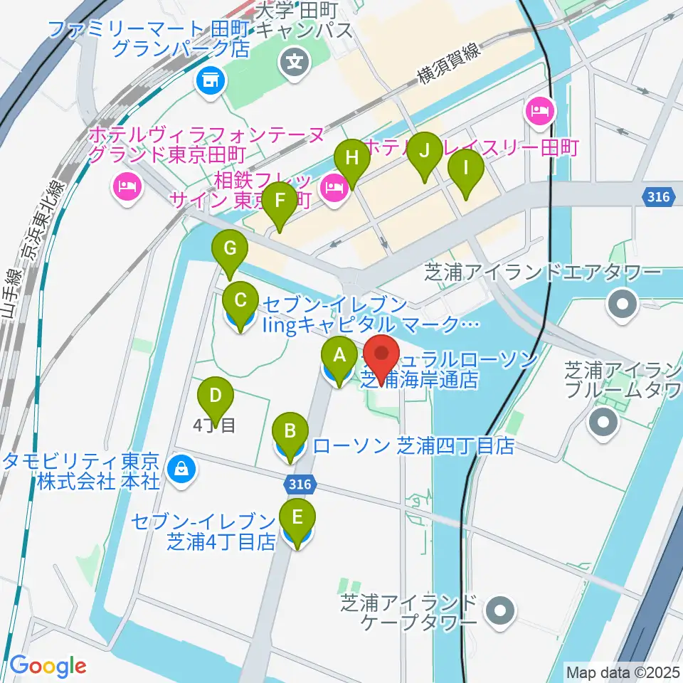 芝浦港南区民センター周辺のコンビニエンスストア一覧地図