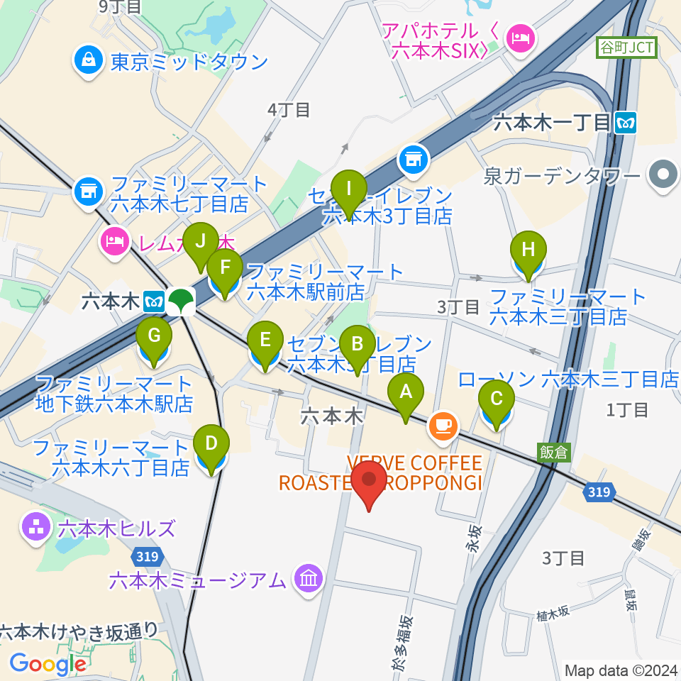 港区麻布区民センター周辺のコンビニエンスストア一覧地図