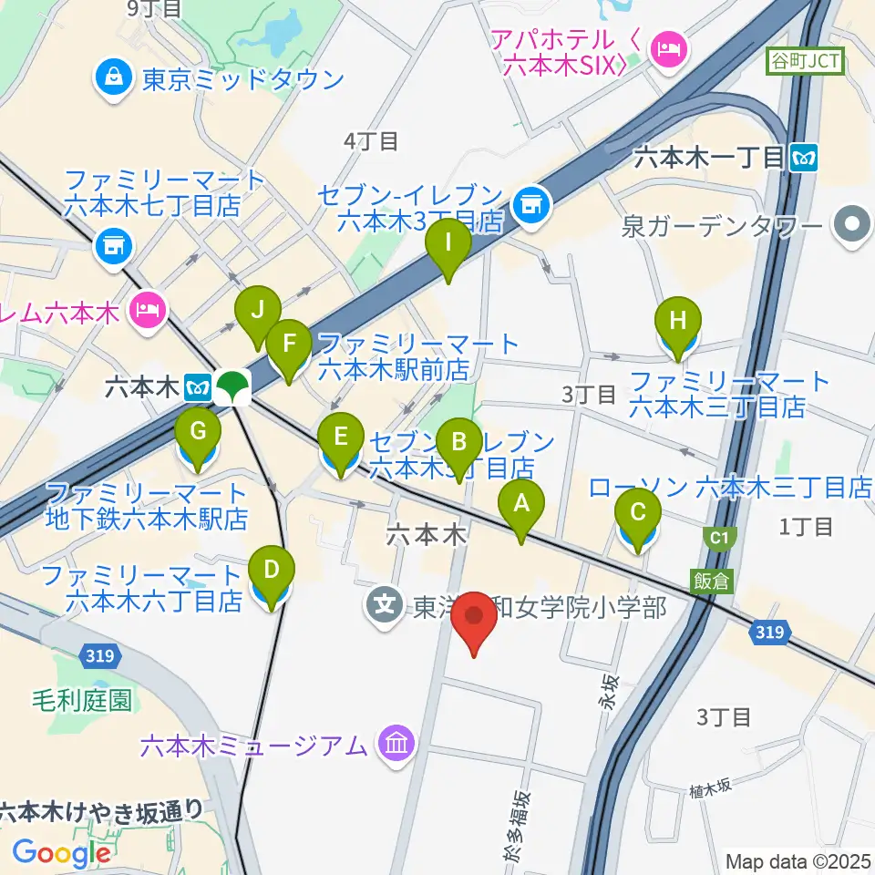 港区麻布区民センター周辺のコンビニエンスストア一覧地図