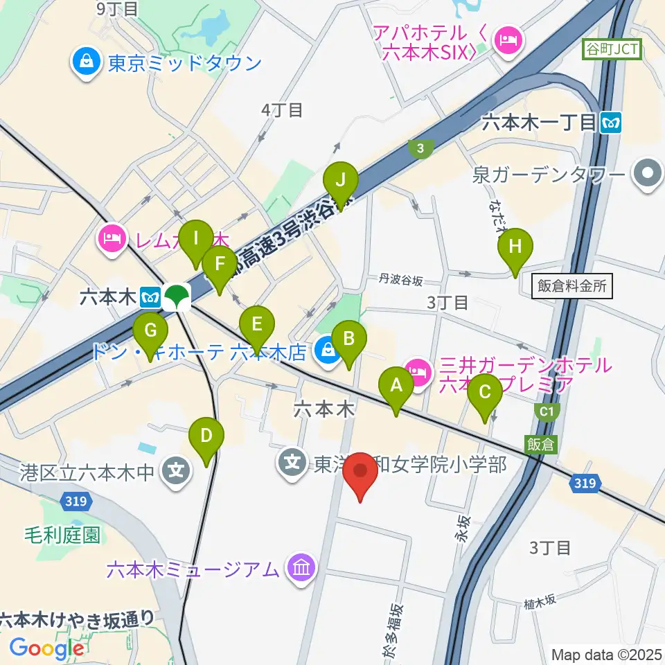 港区麻布区民センター周辺のコンビニエンスストア一覧地図