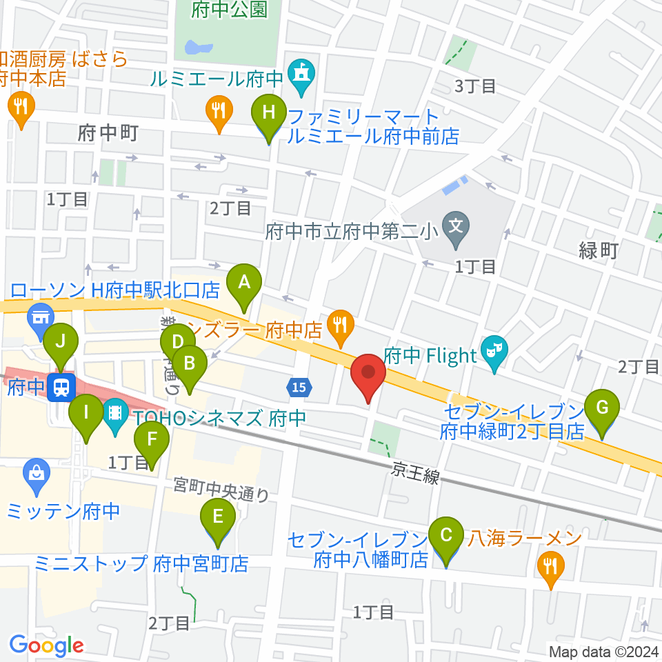 府中スタジオフライト周辺のコンビニエンスストア一覧地図