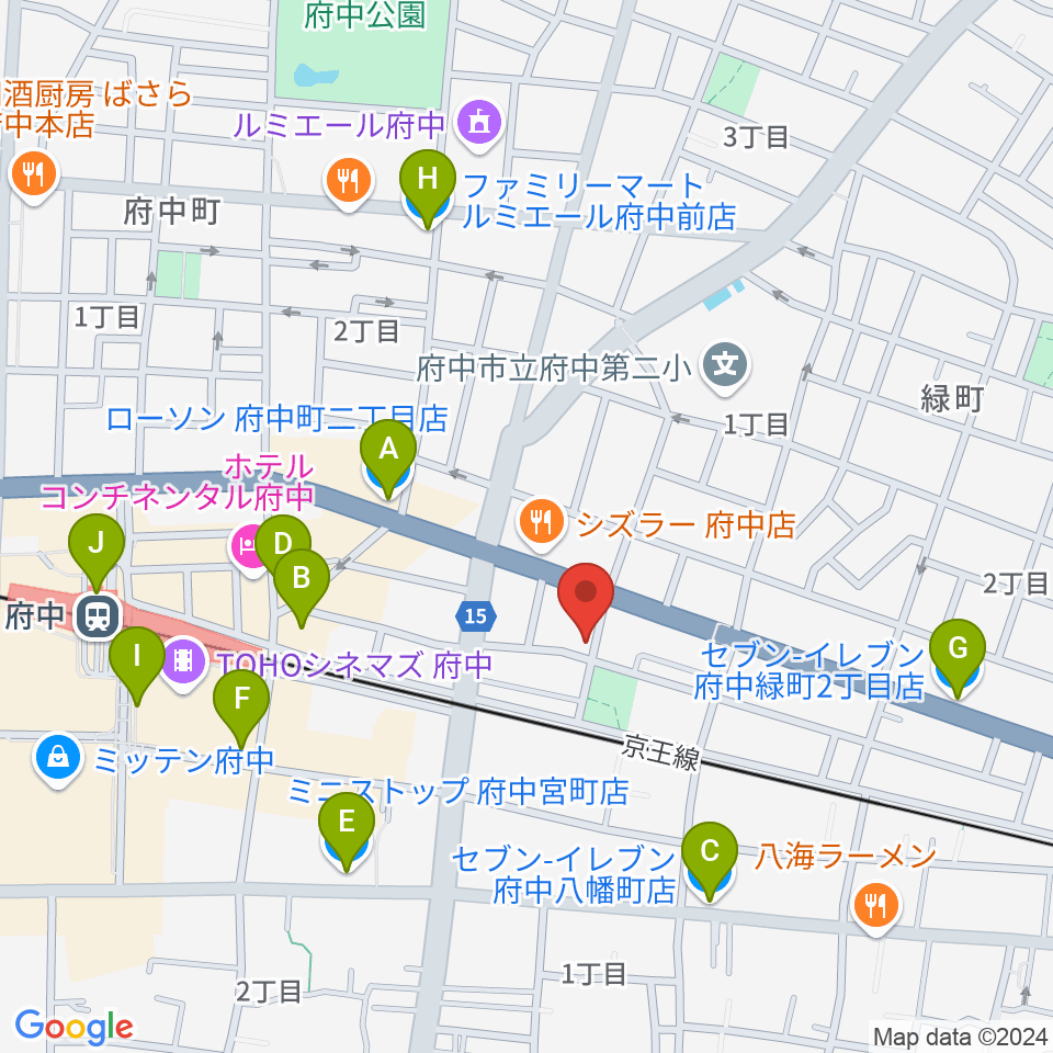 府中スタジオフライト周辺のコンビニエンスストア一覧地図