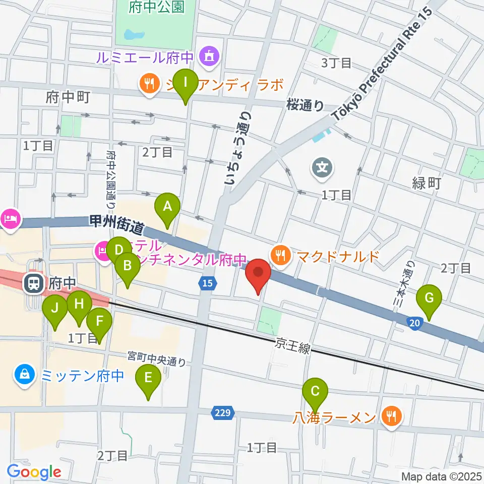府中スタジオフライト周辺のコンビニエンスストア一覧地図