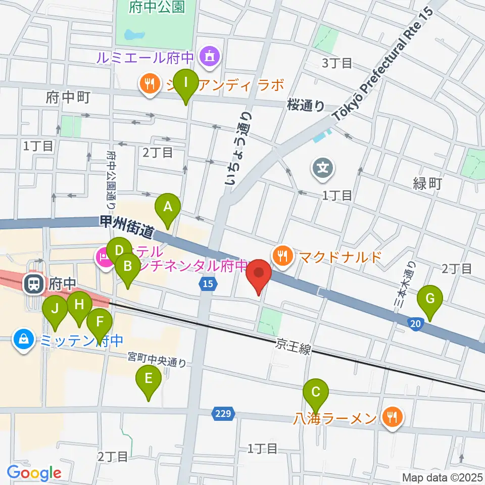 府中スタジオフライト周辺のコンビニエンスストア一覧地図