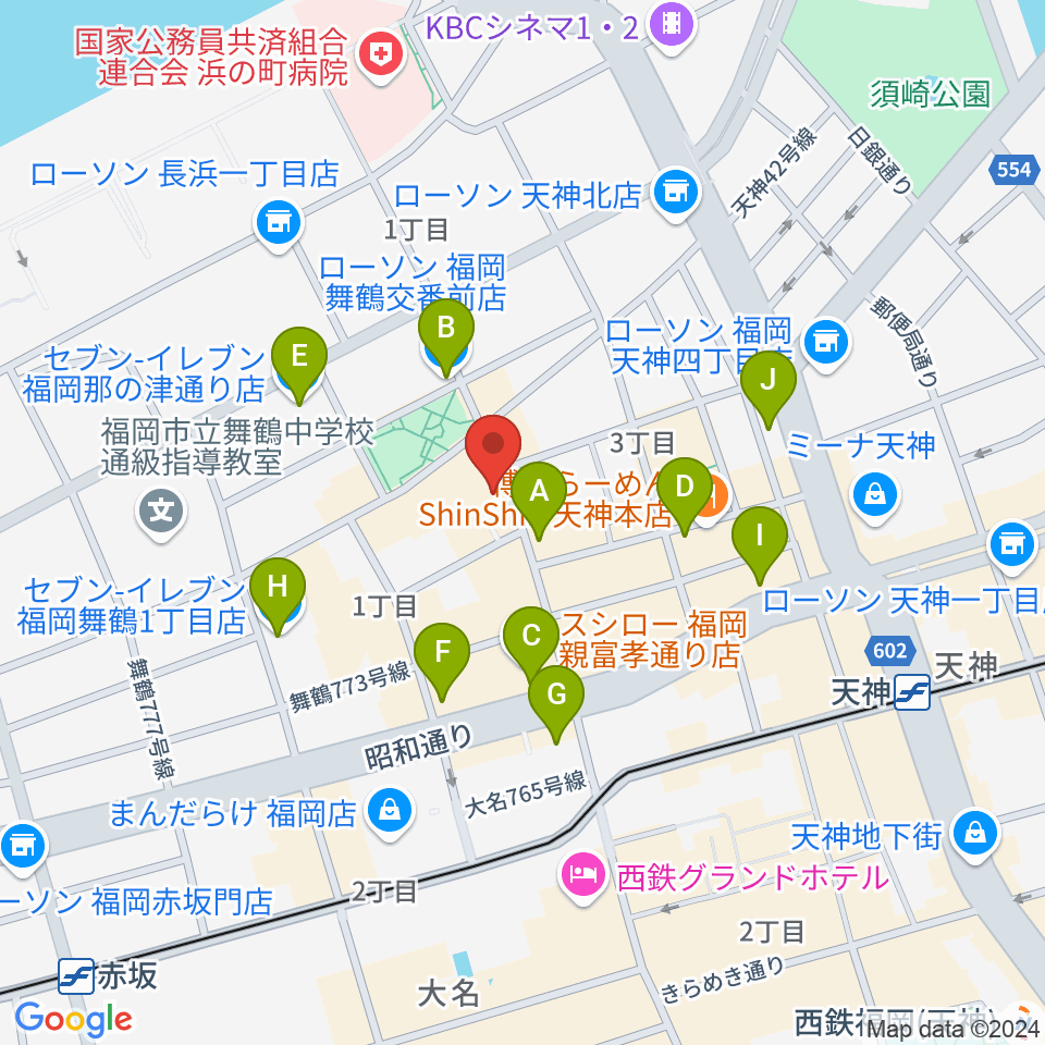 天神ブードゥーラウンジ周辺のコンビニエンスストア一覧地図