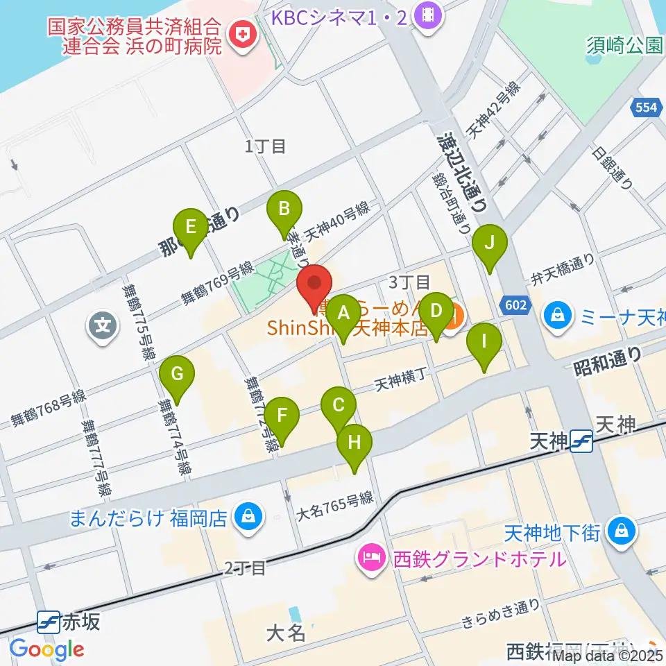 天神ブードゥーラウンジ周辺のコンビニエンスストア一覧地図