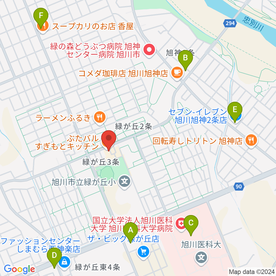 ローランド音楽教室旭川緑が丘校周辺のコンビニエンスストア一覧地図