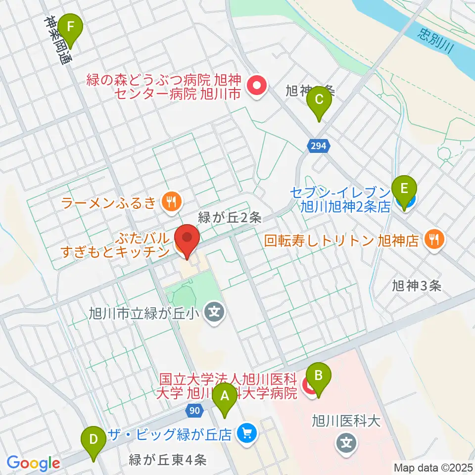 ローランド音楽教室旭川緑が丘校周辺のコンビニエンスストア一覧地図