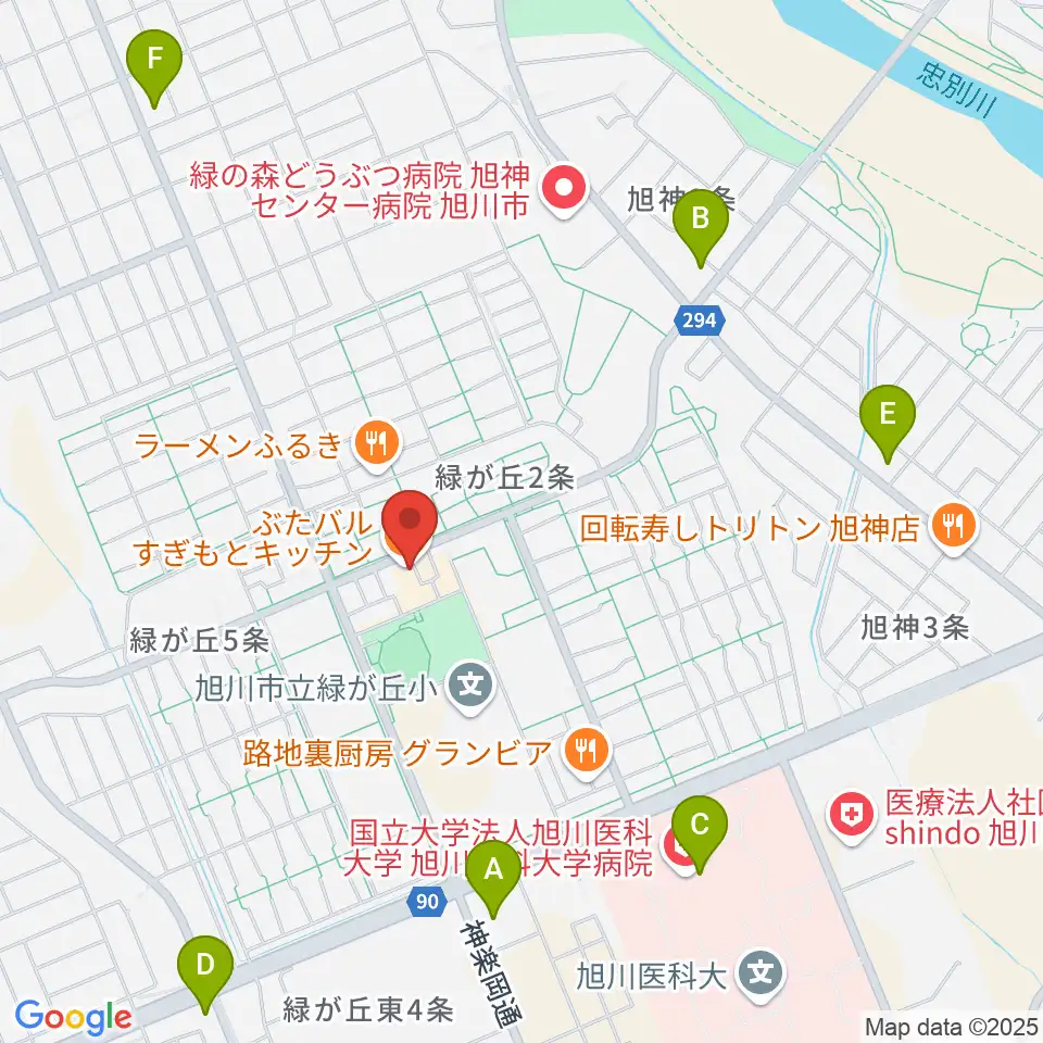 ローランド音楽教室旭川緑が丘校周辺のコンビニエンスストア一覧地図