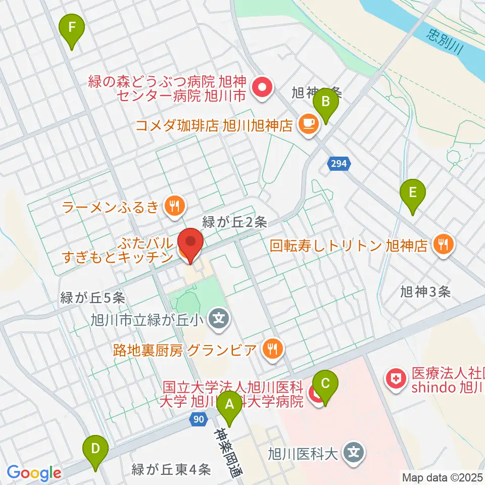 ローランド音楽教室旭川緑が丘校周辺のコンビニエンスストア一覧地図