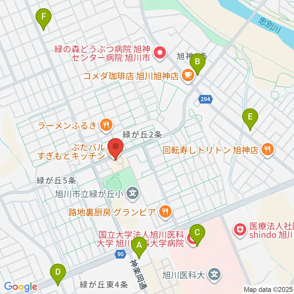 ローランド音楽教室旭川緑が丘校周辺のコンビニエンスストア一覧地図