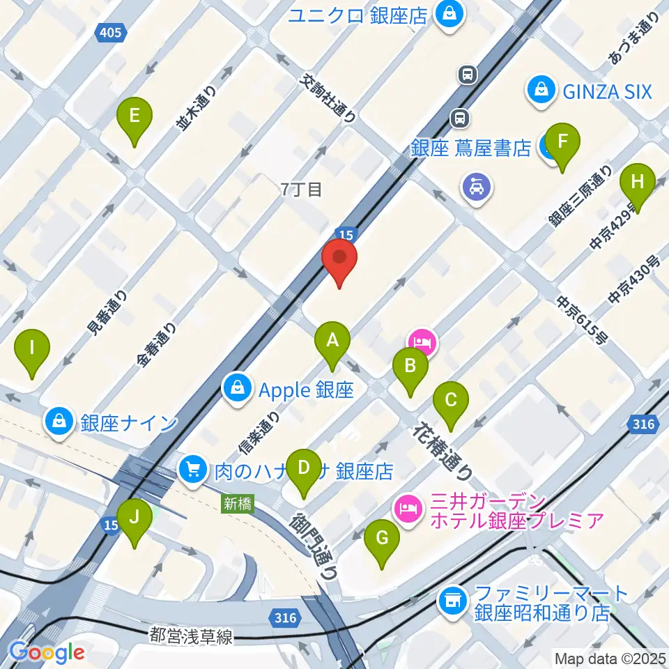 ヤマハ銀座店周辺のコンビニエンスストア一覧地図