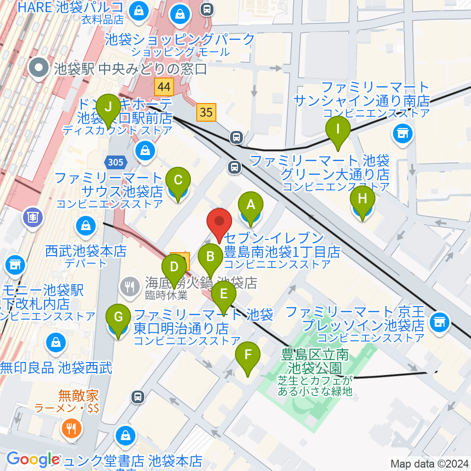 ヤマハミュージック 池袋店周辺のコンビニエンスストア一覧地図