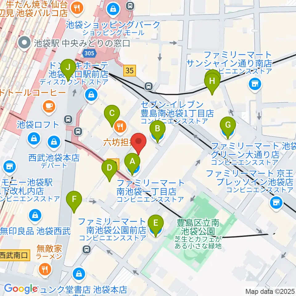 ヤマハミュージック 池袋店周辺のコンビニエンスストア一覧地図