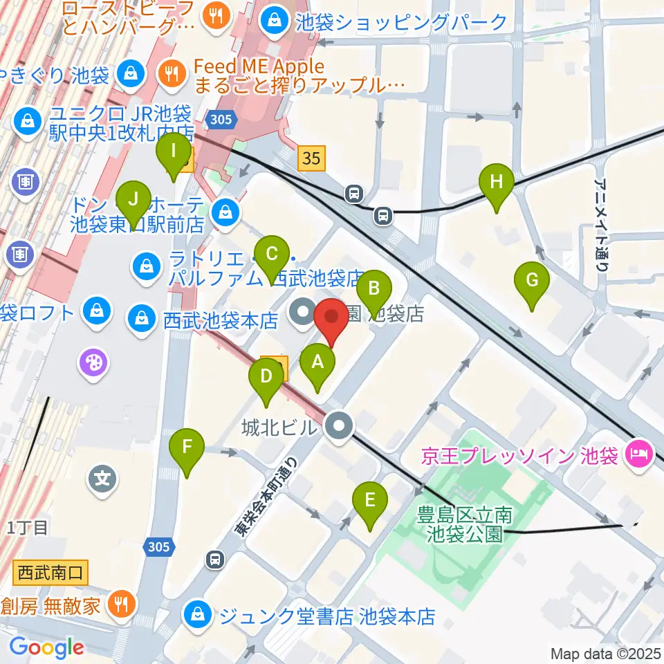 ヤマハミュージック 池袋店周辺のコンビニエンスストア一覧地図