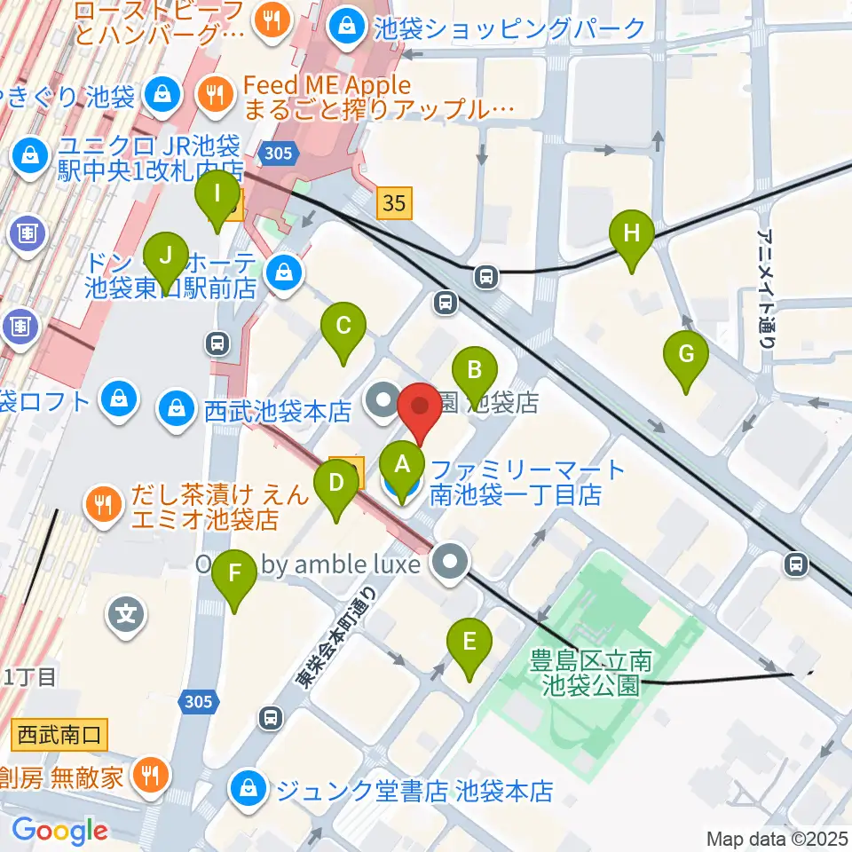 ヤマハミュージック 池袋店周辺のコンビニエンスストア一覧地図