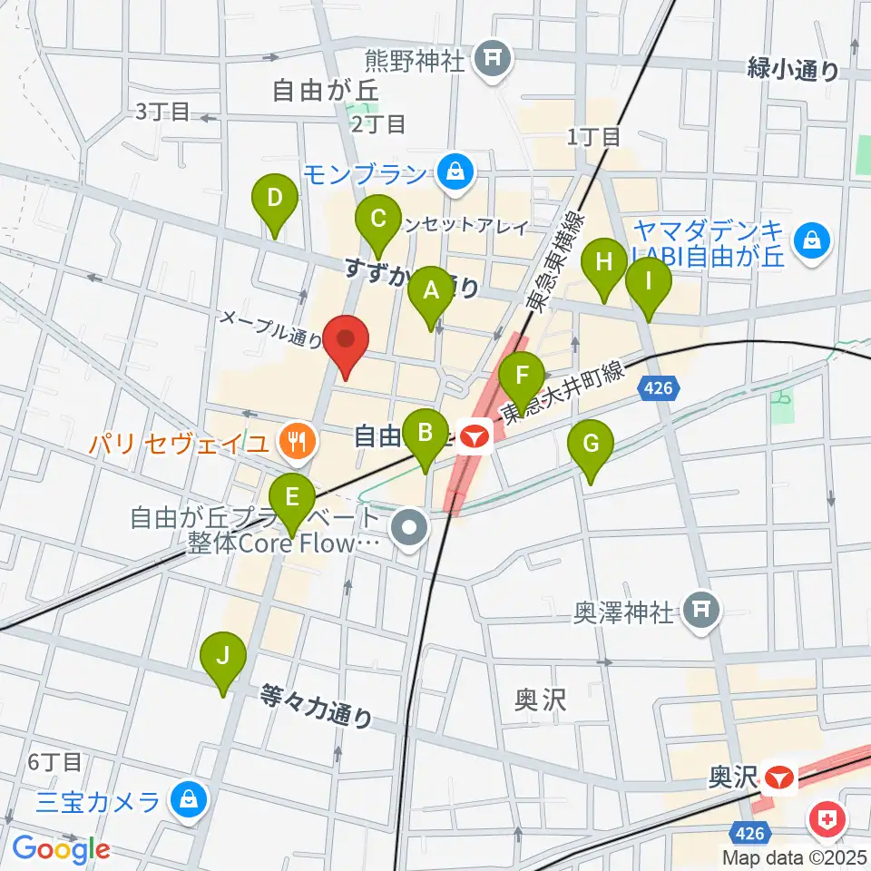ミュージックアベニュー自由が丘 ヤマハミュージック周辺のコンビニエンスストア一覧地図