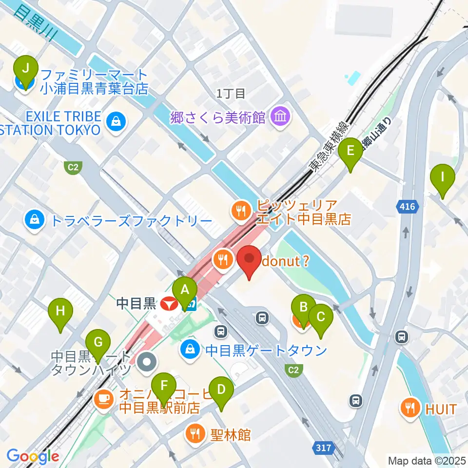 中目黒音楽センター ヤマハミュージック周辺のコンビニエンスストア一覧地図