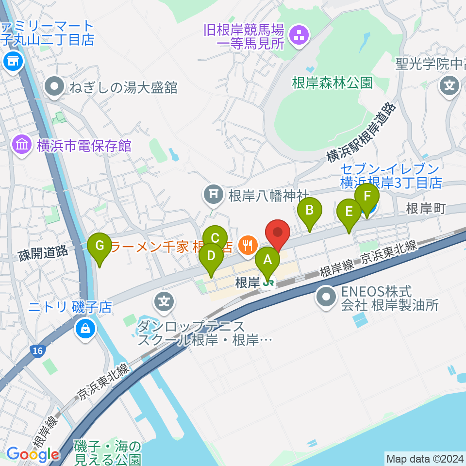 根岸センター ヤマハミュージック周辺のコンビニエンスストア一覧地図