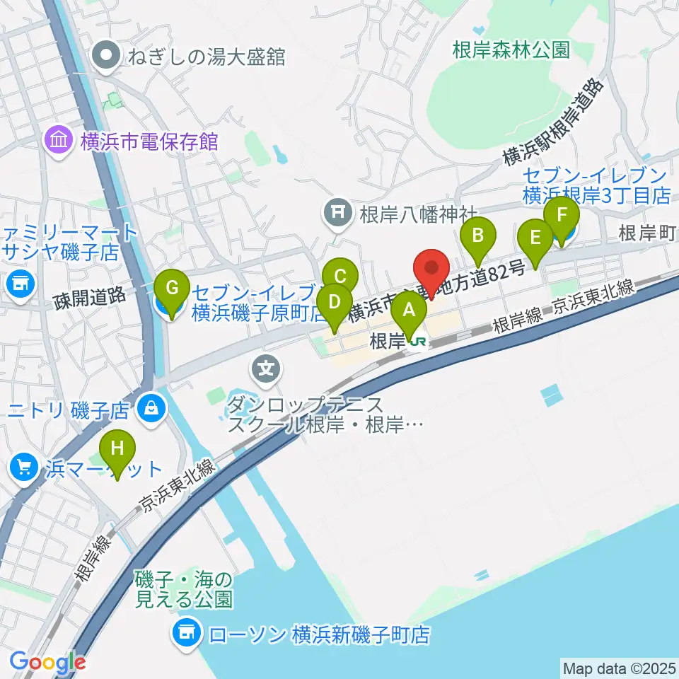 根岸センター ヤマハミュージック周辺のコンビニエンスストア一覧地図